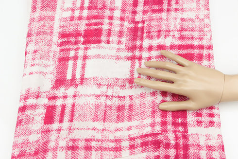 Pink and Off White Plaid Woven Crepe Fabric 1 yard